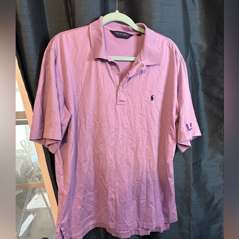Ralph Lauren PoloMen's Purple Polo Shirt split hem with LSU embroidery